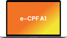 Tela de um notebook ilustrando o certificado digital e-CPF A1, que é emitido online e instalado diretamente no computador da pessoa física.